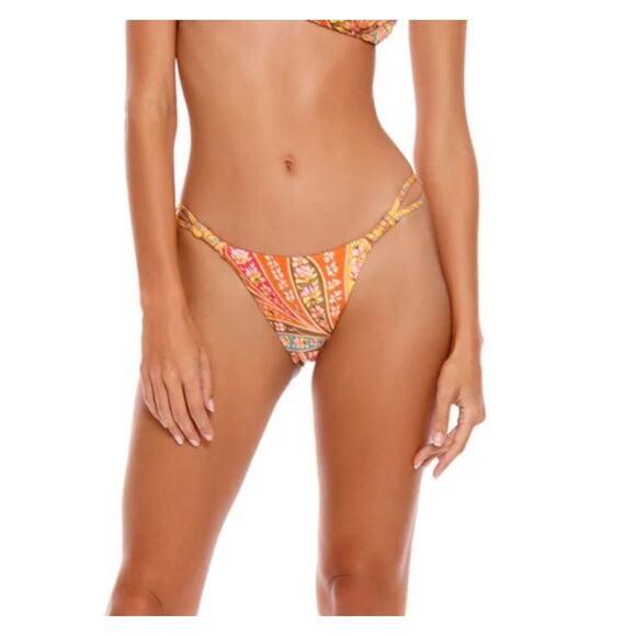 Agua Bendita Jude Bikini Bottom in Lula Print Yellow Pink Size XL NWT - Picture 1 of 6